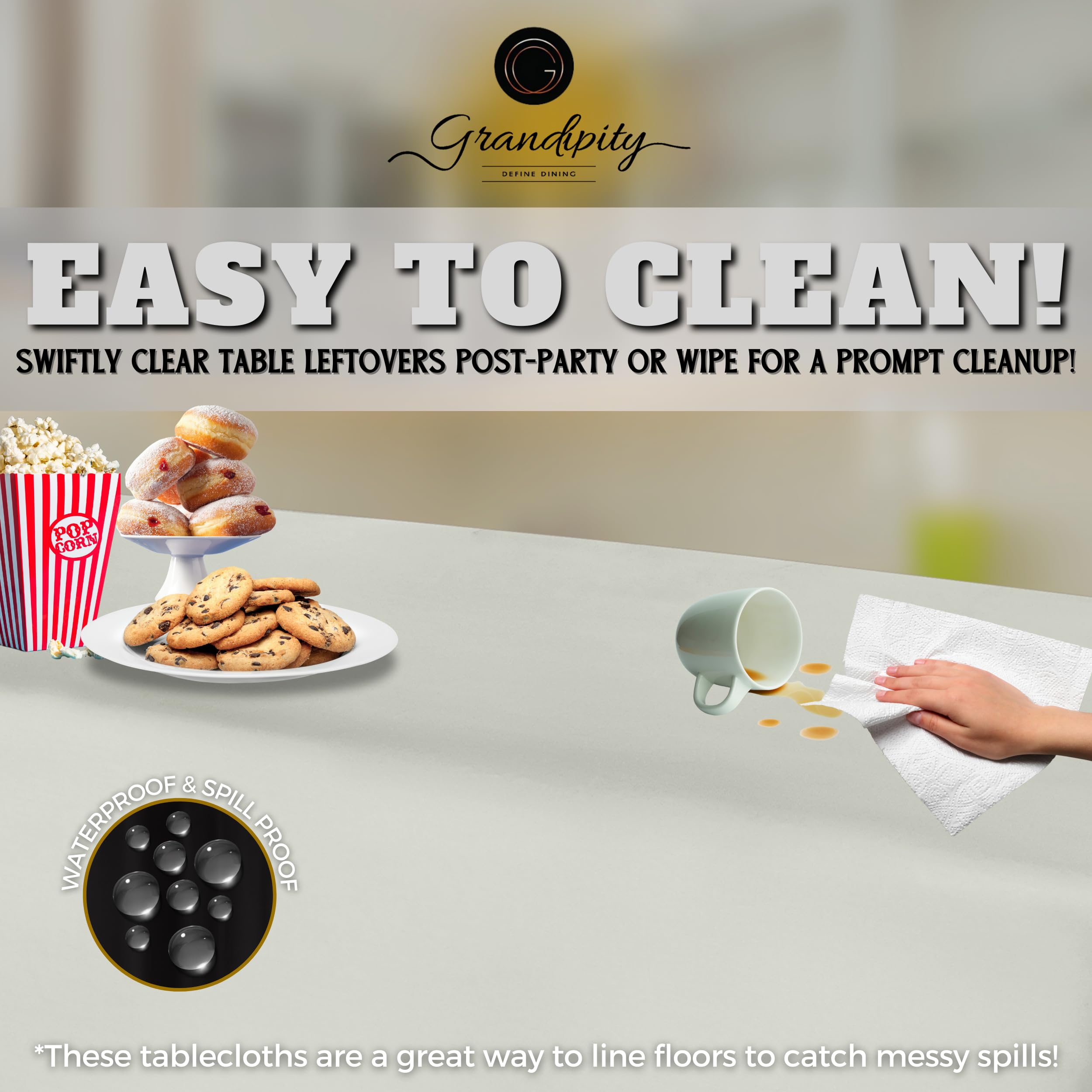 Grandipity Light Grey Plastic Table Cloth Disposable (6 Pk) 54In X 108In Plastic Tablecloths For Rectangle Tables - Premium Part